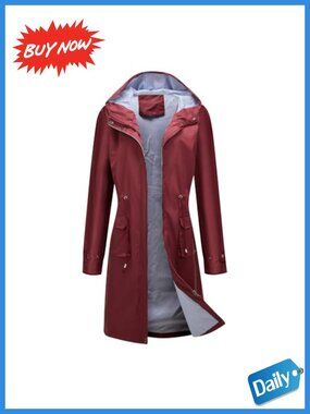 Waterproof Lightweight Long Hooded Rain Jacket Trench Coat